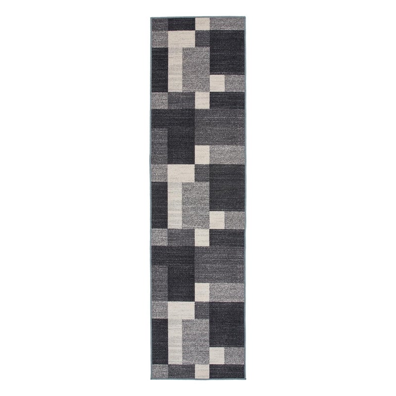 Rugshop Modern Boxes Design Non-Slip (Non-Skid) Runner Rug 2' x 10' Gray - Image 2